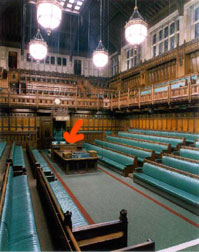 House of Commons chamber (despatch box arrowed)