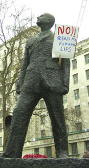 Embankment statue with placard decoration
